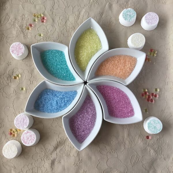 Shower melts decorated with colored Epsom salts