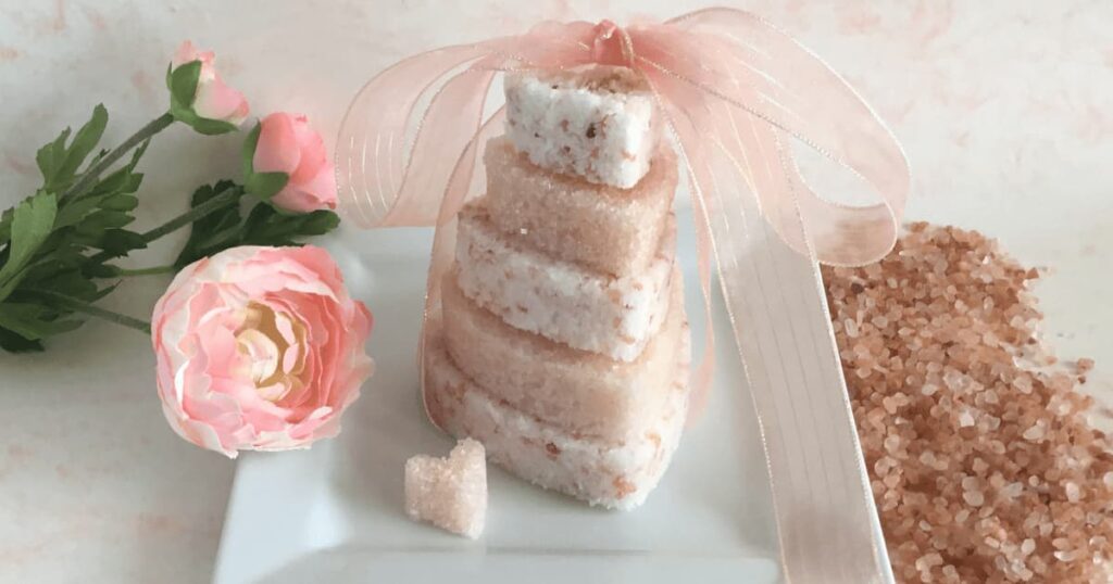 heart-shaped bath salt cakes stack