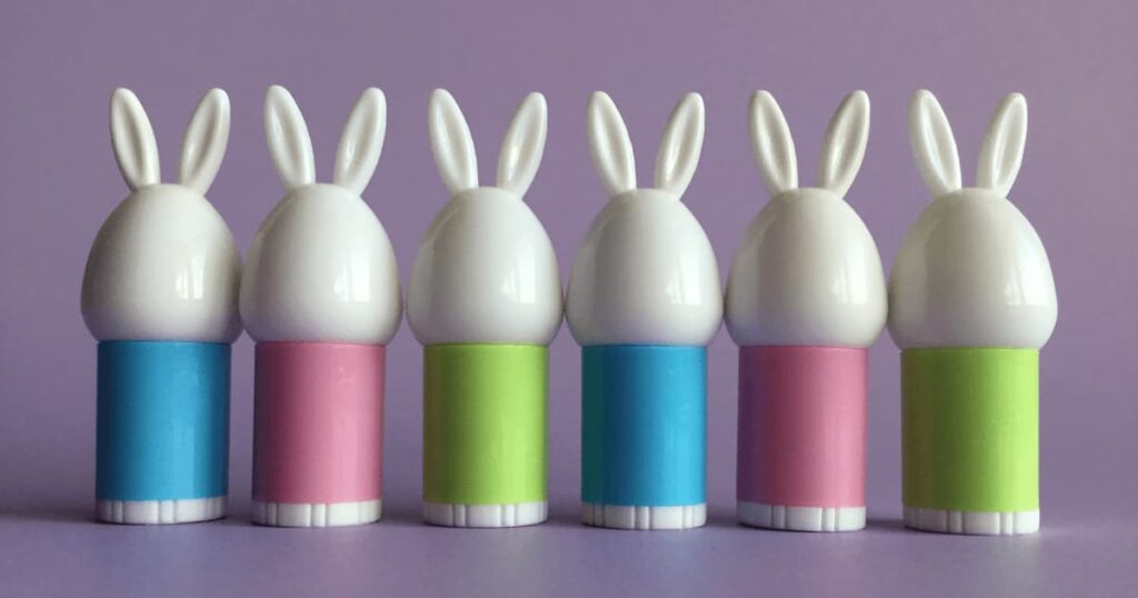 mini lip balms with bunny head caps