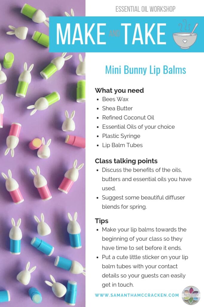 mini bunny lip balms essential oil make and take idea