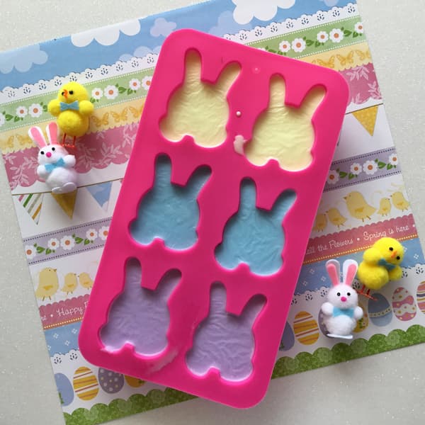 rabbit mold filled with colored soap