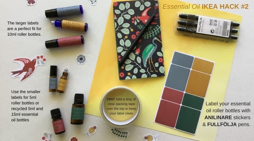 infographic showing how to label essential oil bottles with ikea labels and pens